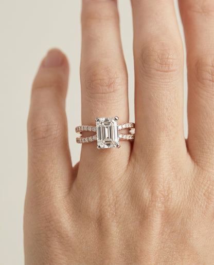 The Carole Two Row Pavé Split Shank Emerald Cut Engagement Ring Setting in 14K Rose Gold