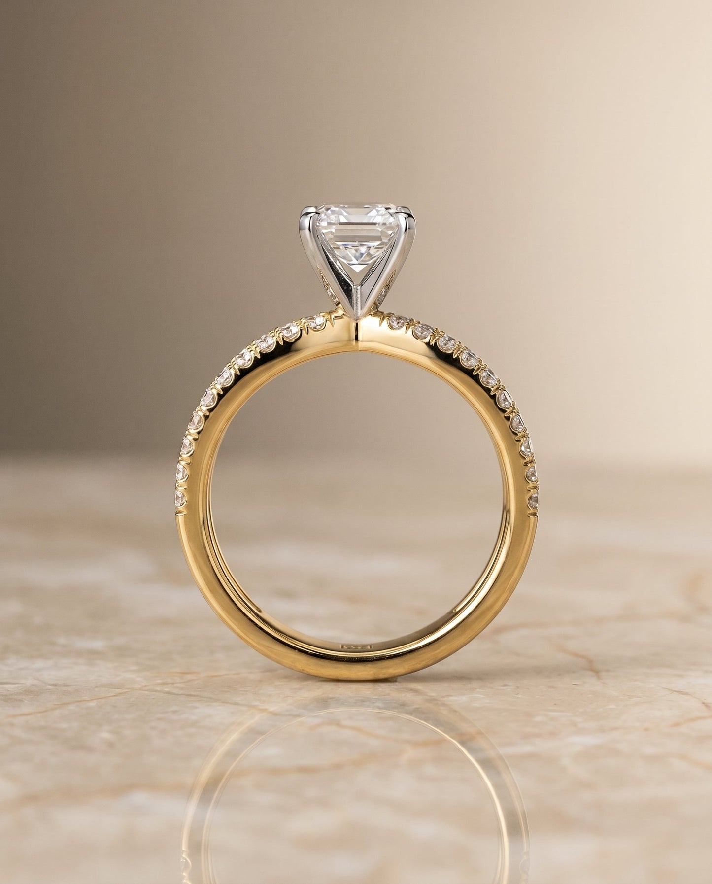 Carole Select Two Row Pave Split Shank Emerald Cut Solitaire in 18K Yellow Gold – view 6