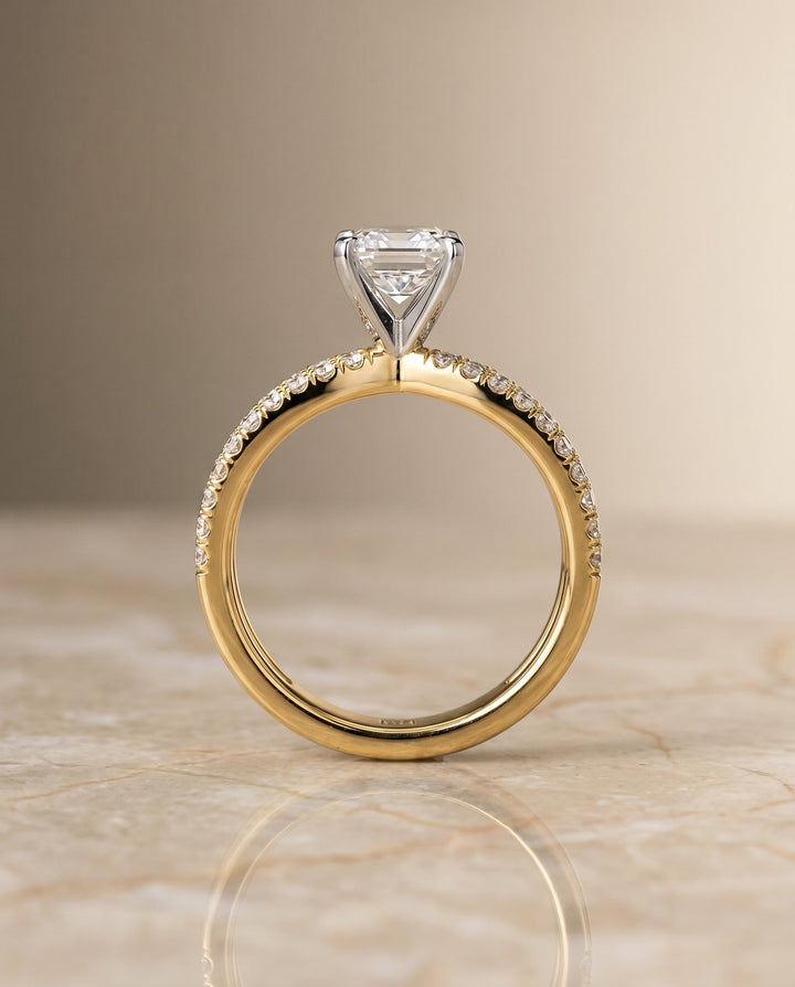 Carole Select Two Row Pave Split Shank Emerald Cut Solitaire in 18K Yellow Gold – view 6