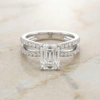 The Carole Two Row Pavé Split Shank Emerald Cut Engagement Ring Setting in 18K White Gold