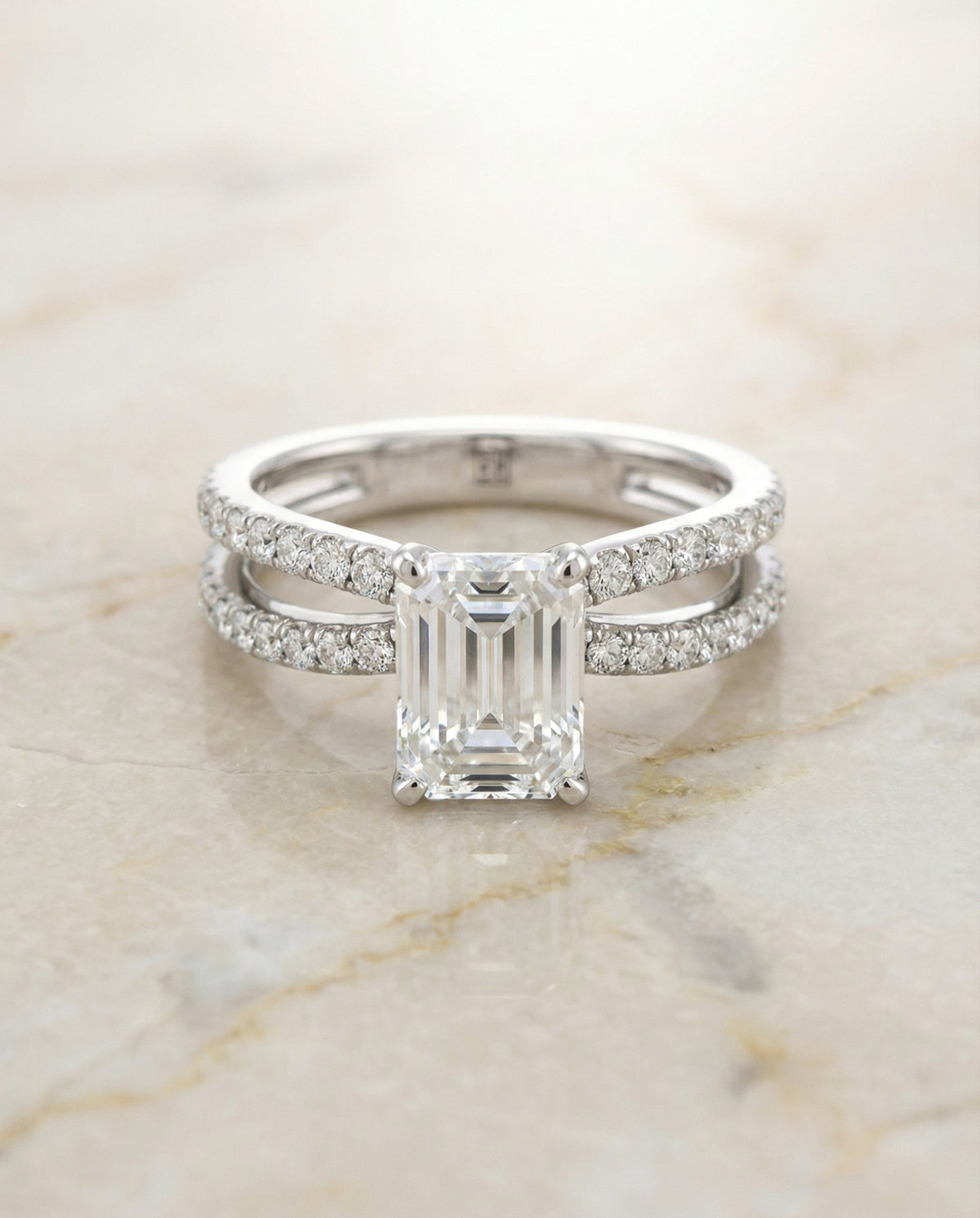 The Carole emerald engagement ring setting in 18K White Gold | RockHer