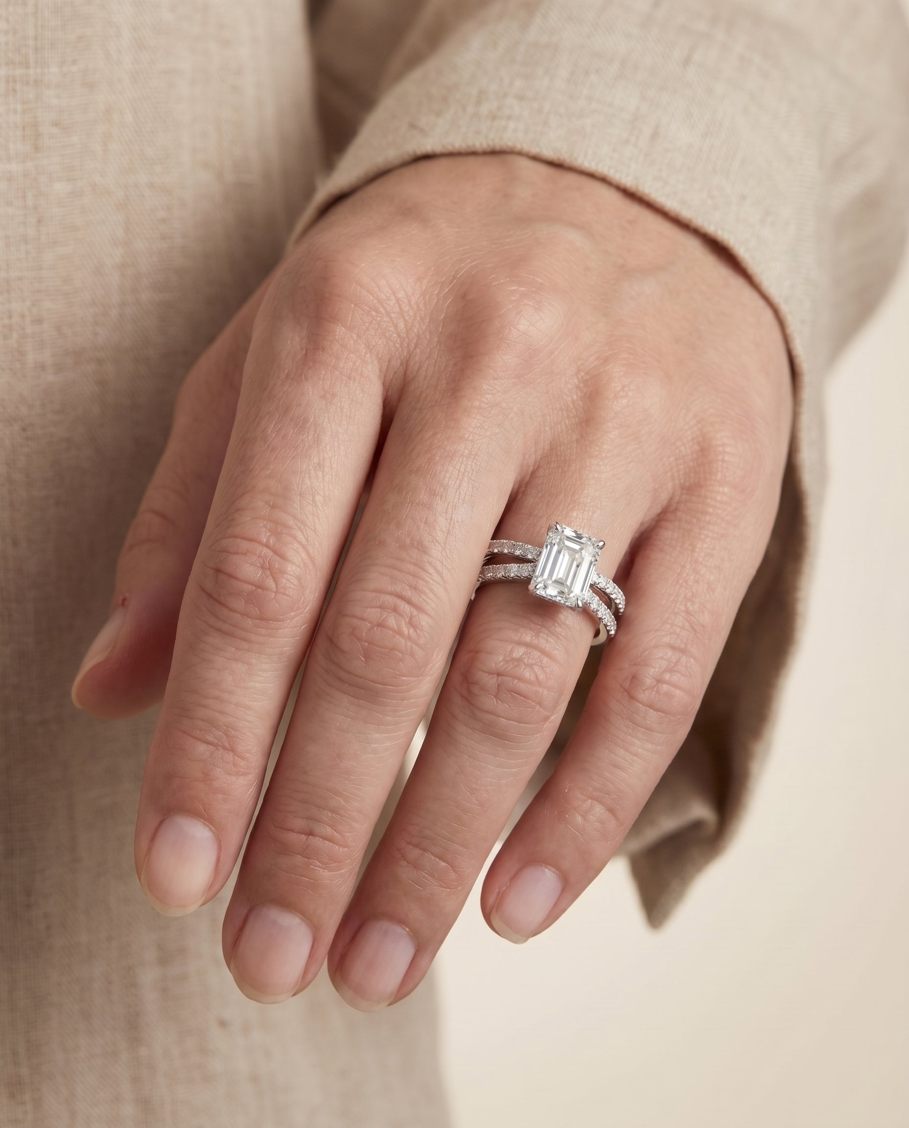 The Carole engagement ring setting in Platinum, two row pavé split shank cut design | RockHer