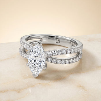 The Carole Two Row Pavé Split Shank Marquise Engagement Ring Setting in Platinum