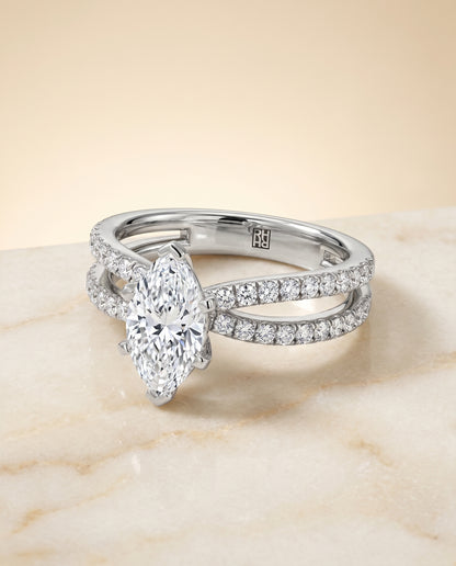The Carole Split Shank Engagement Ring Setting for Marquise Diamonds in 18K White Gold | RockHer