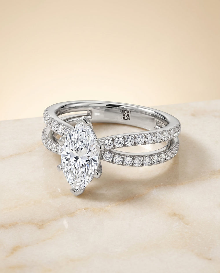 The Carole Select Two Row Pavé Split Shank Marquise Lab Diamond Engagement Ring in Platinum