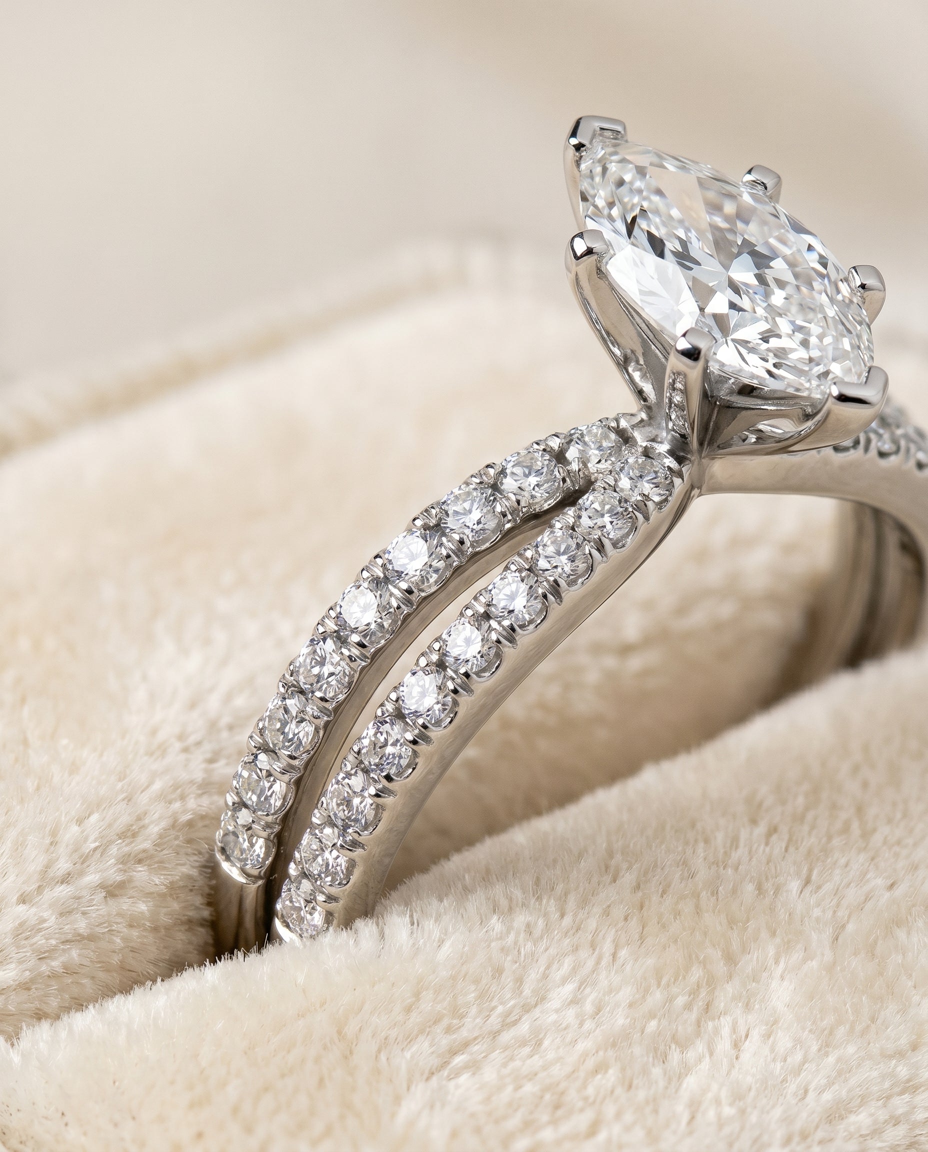 Platinum band of The Carole marquise engagement ring setting | RockHer