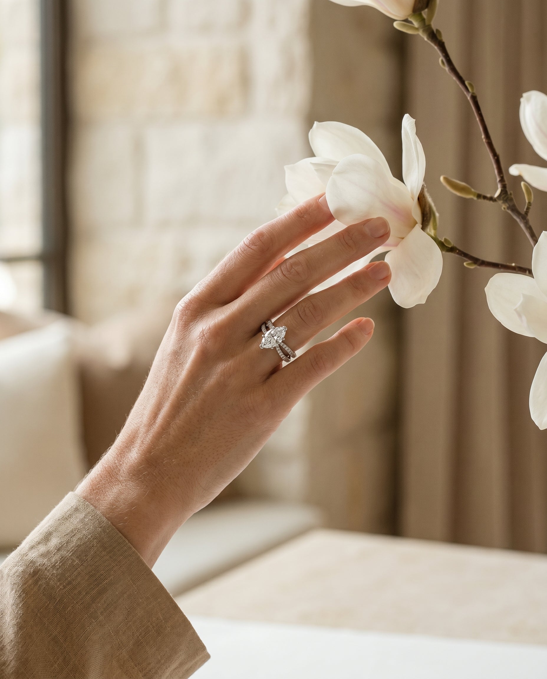 Made to order: The Carole marquise engagement ring setting in Platinum | RockHer