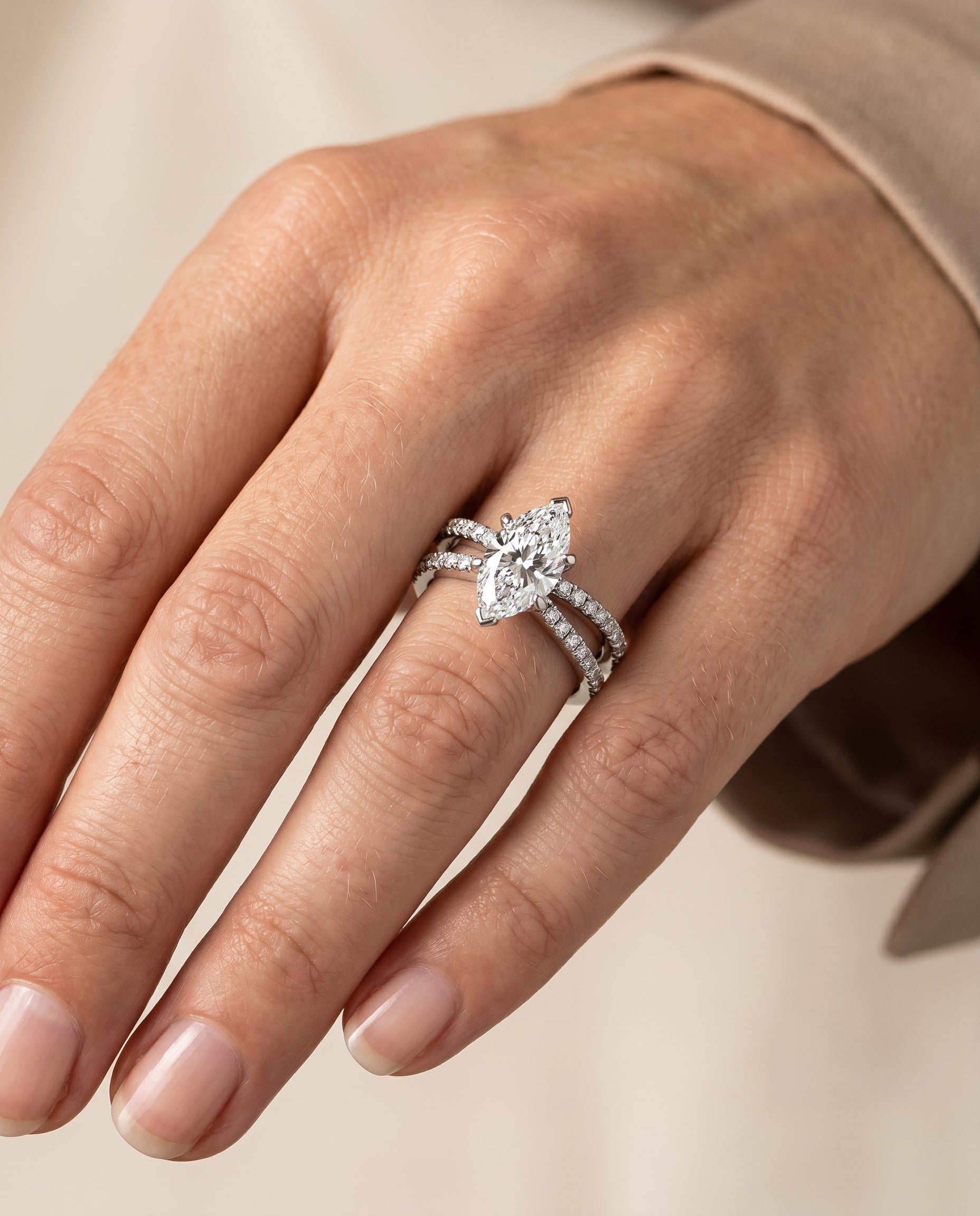 The Carole engagement ring setting in Platinum, two row pavé split shank design | RockHer