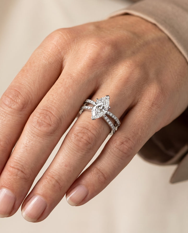 The Carole Split Shank Engagement Ring Setting for Marquise Diamonds in Platinum