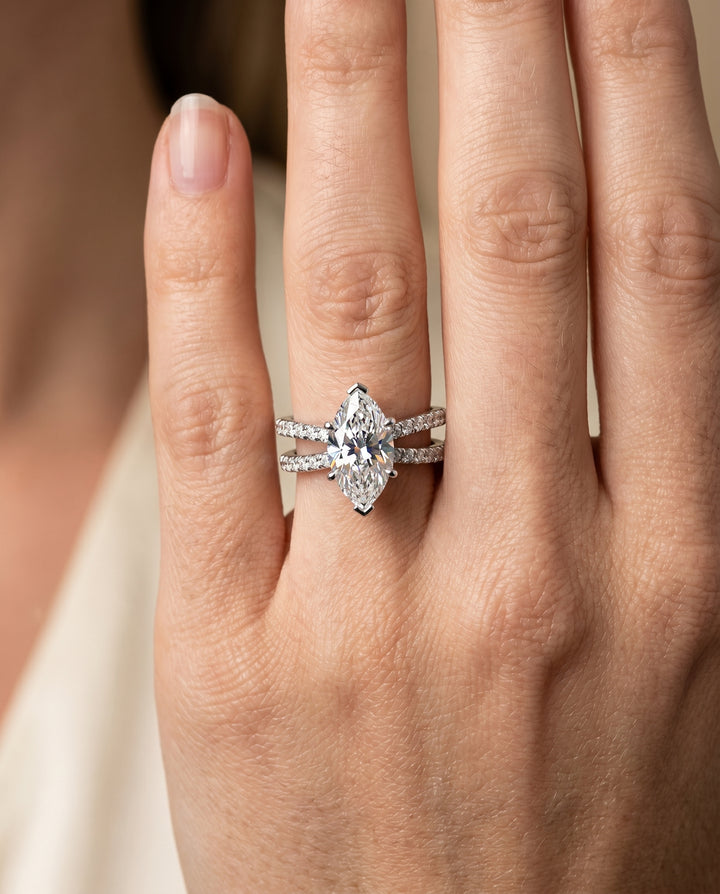 The Carole Split Shank Engagement Ring Setting for Marquise Diamonds in Platinum