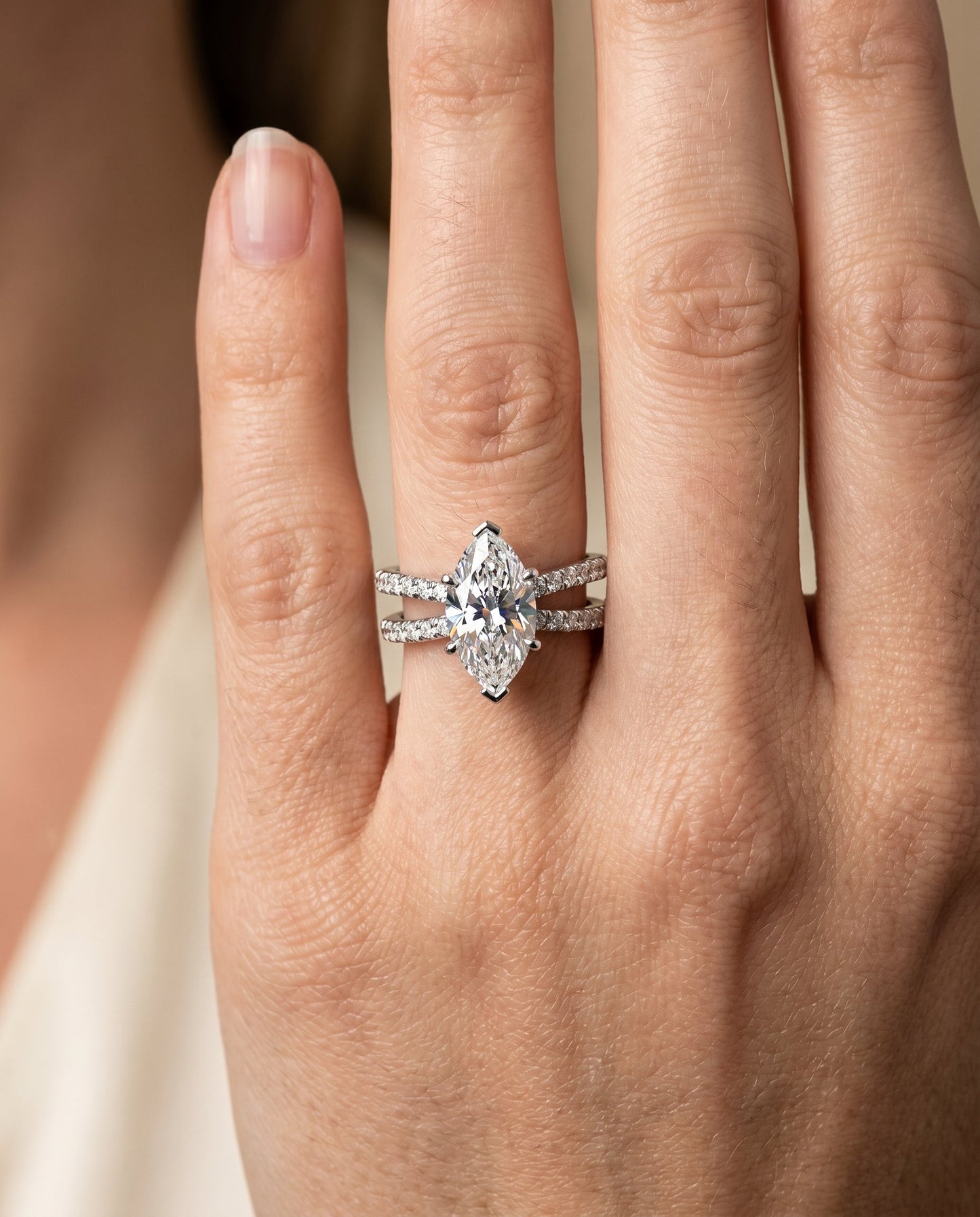 Carole Select Two Row Pave Split Shank Marquise Solitaire in Platinum – view 5