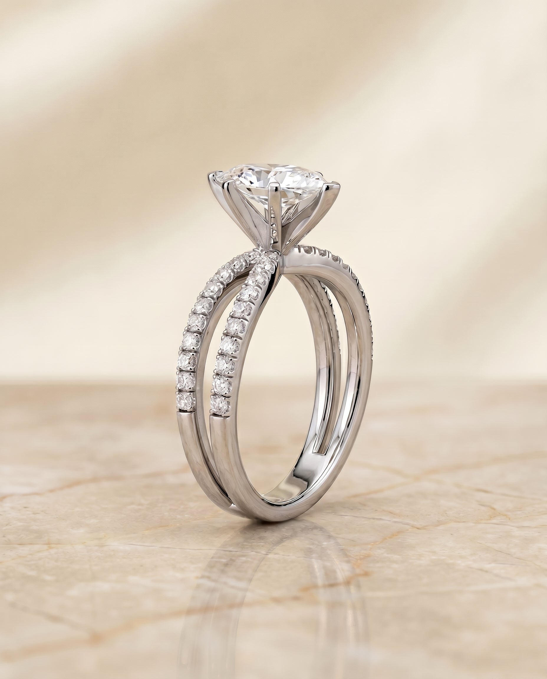 Carole Select Two Row Pavé Split Shank Marquise Lab Diamond Engagement Ring in 18K White Gold, side view | RockHer