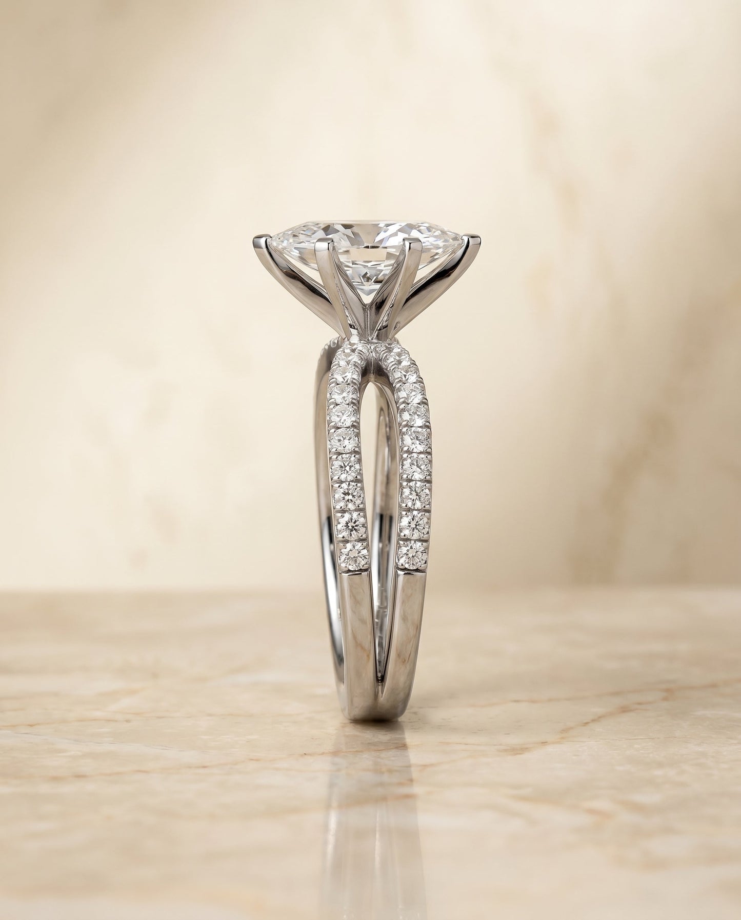 Carole Select Two Row Pave Split Shank Marquise Solitaire in Platinum – view 6
