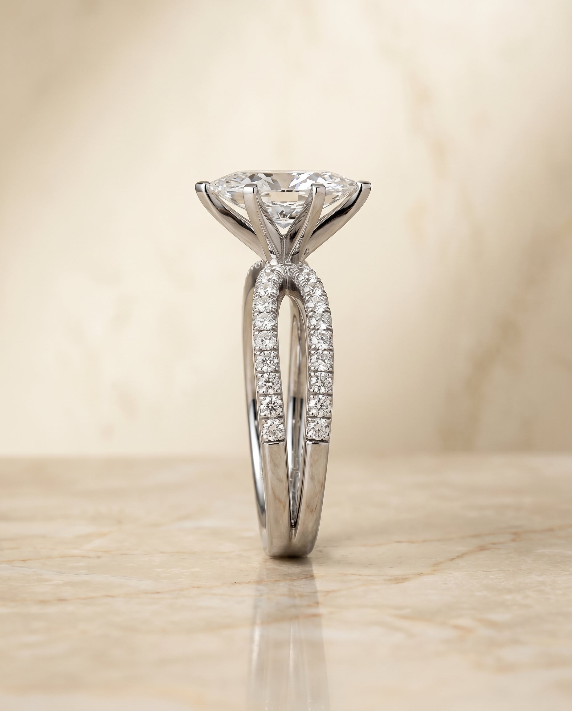 The Carole select two row pavé split shank engagement ring setting, shown in Platinum | RockHer