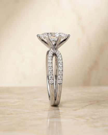 Carole Select Two Row Pavé Split Shank Marquise Lab Diamond Engagement Ring in Platinum, side view | RockHer