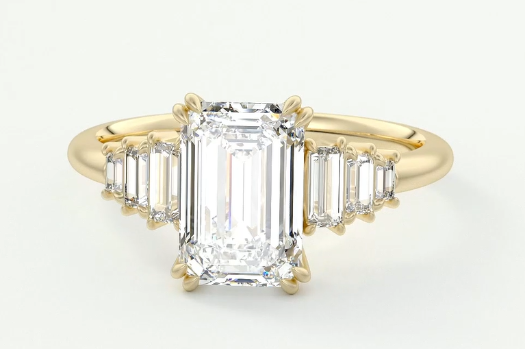 Custom 2.1 ct Emerald Lab Grown Diamond Ring in 14K Yellow Gold