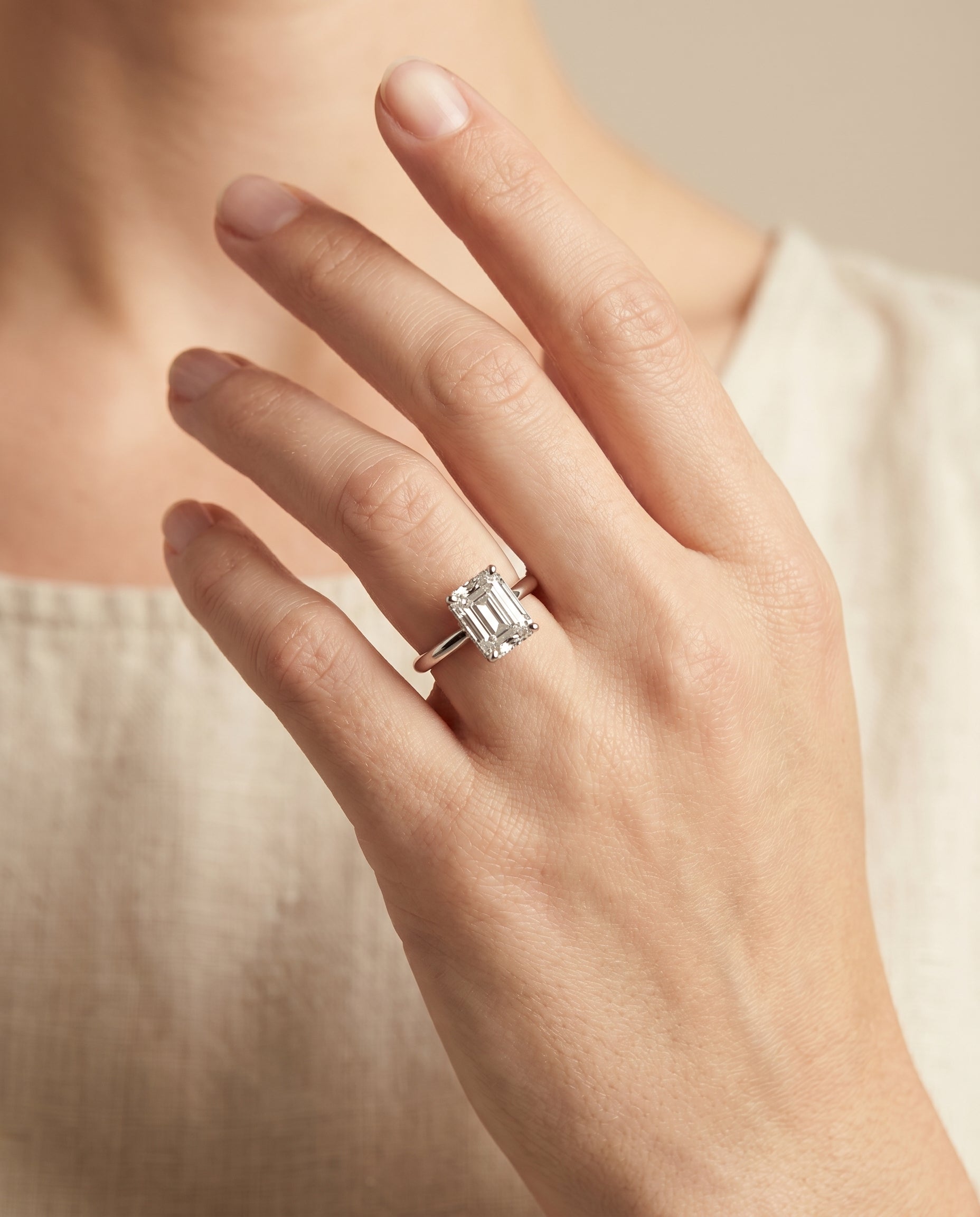The Eartha engagement ring setting in 18K White Gold, upper hidden halo solitaire cut design | RockHer