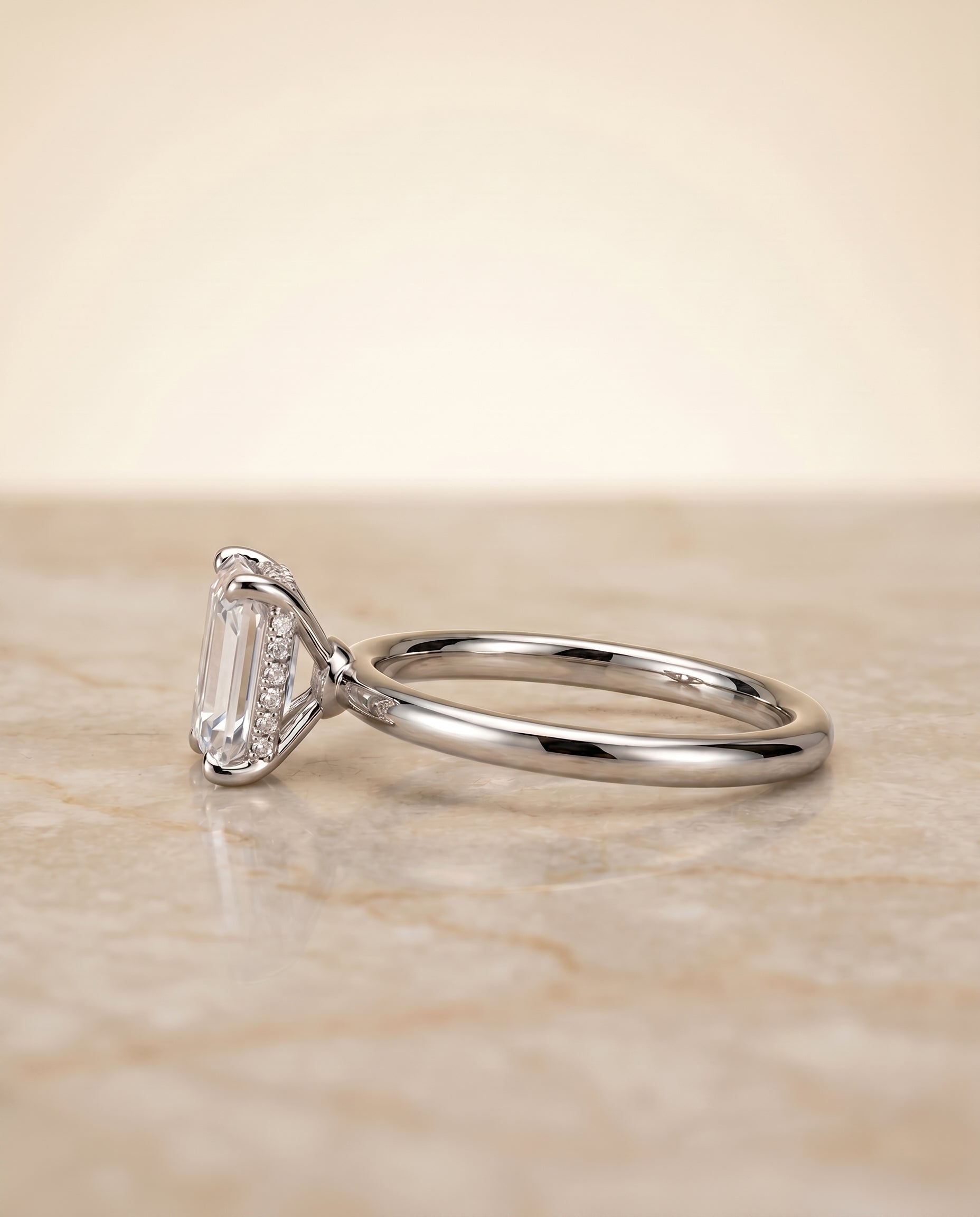 The Eartha setting for emerald diamonds, made to order in 18K White Gold | RockHer
