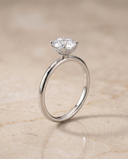 The Eartha Hidden Halo Solitaire Engagement Ring Setting for Round Diamonds in 18K White Gold | RockHer