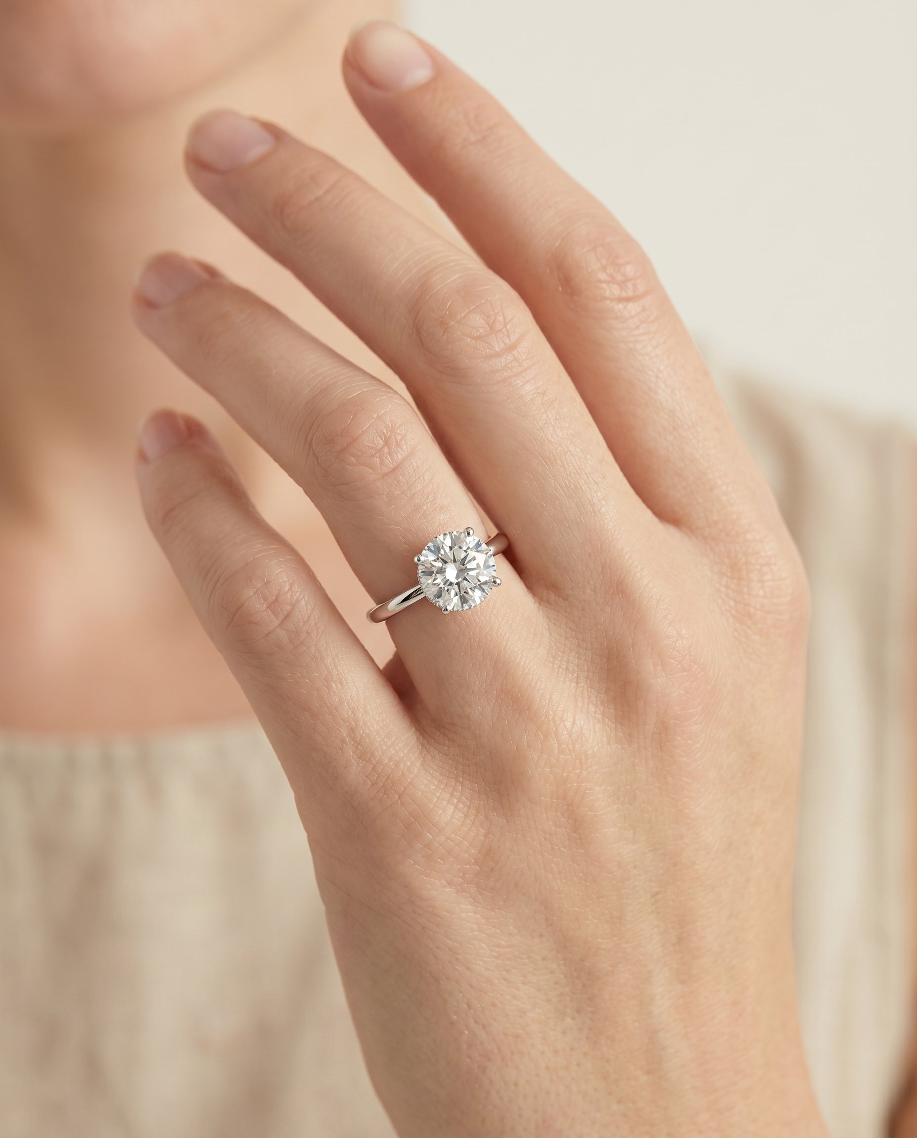 The Eartha engagement ring setting in Platinum, upper hidden halo solitaire design | RockHer