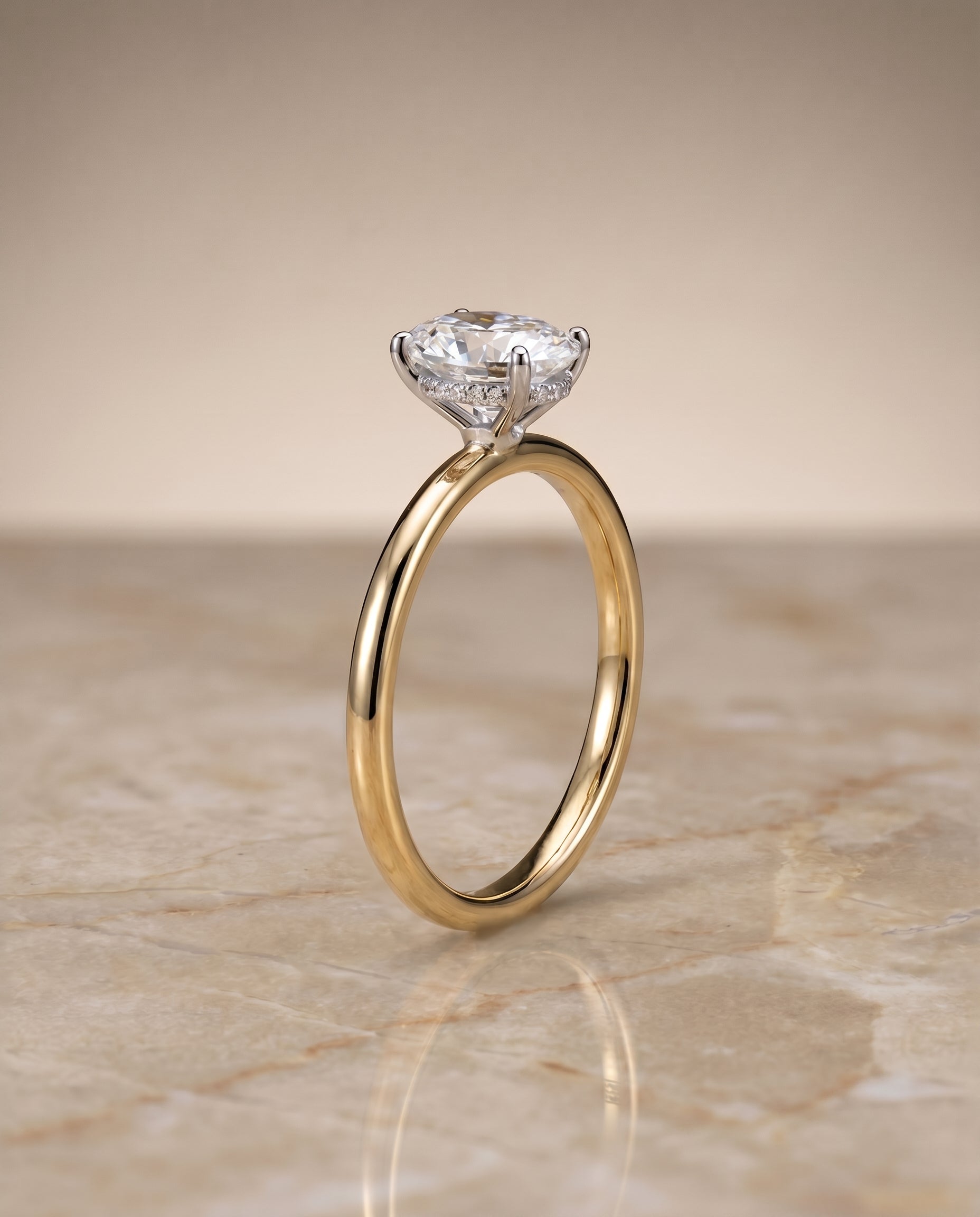 Eartha Select Upper Hidden Halo Solitaire Oval Lab Diamond Engagement Ring in 18K Yellow Gold, front view | RockHer