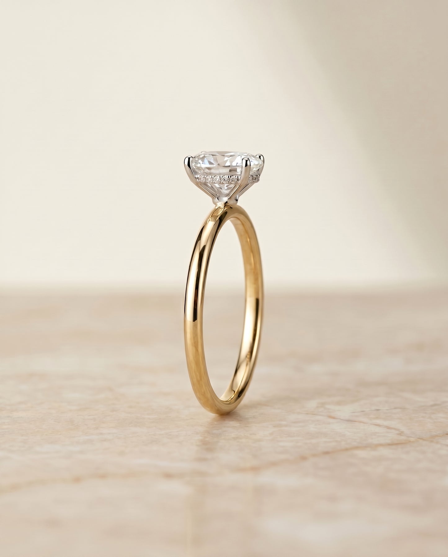 The Eartha Upper Hidden Halo Solitaire Oval Engagement Ring Setting in 18K Yellow Gold