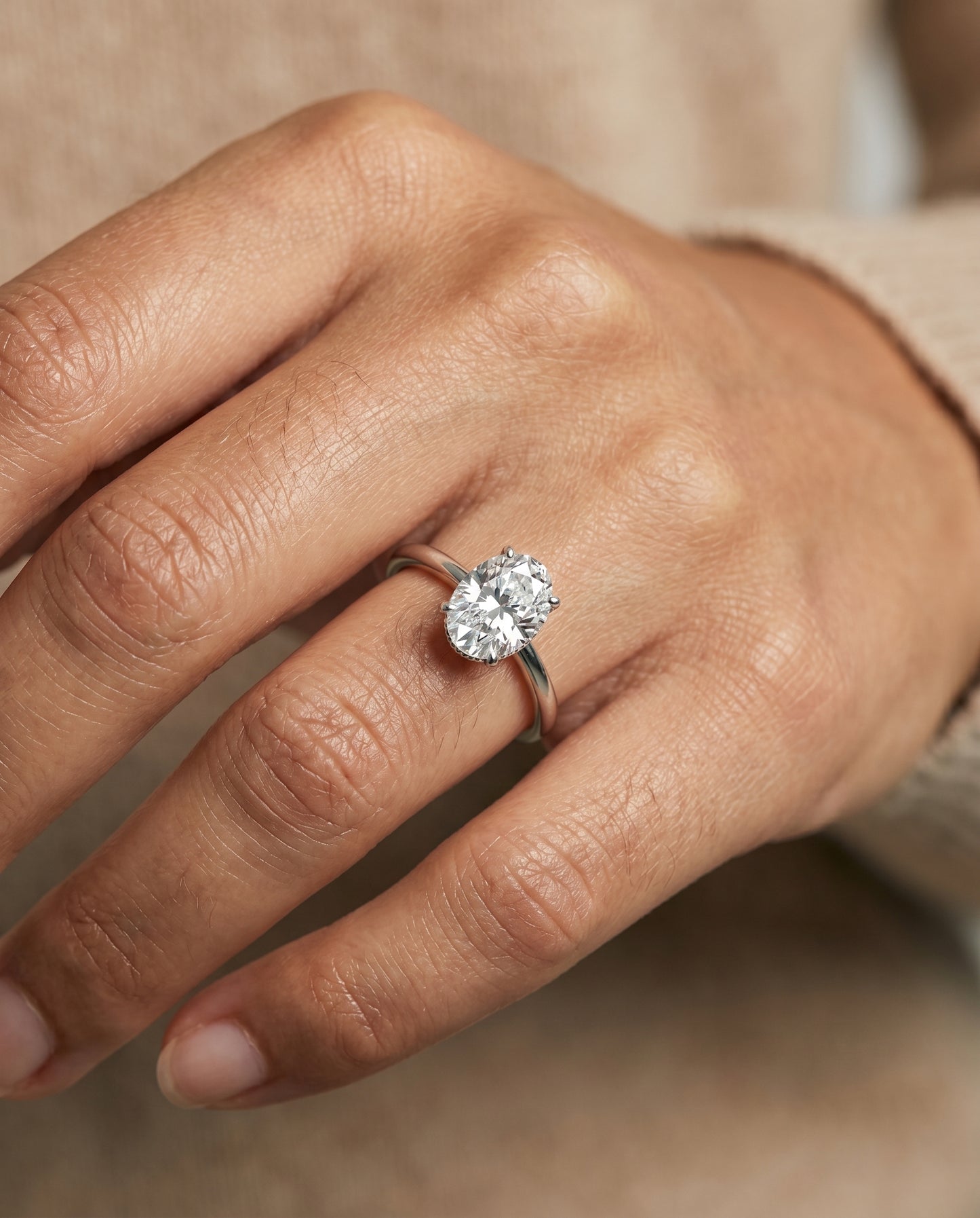 The Eartha Hidden Halo Engagement Ring Setting for Oval Diamonds in 18K White Gold