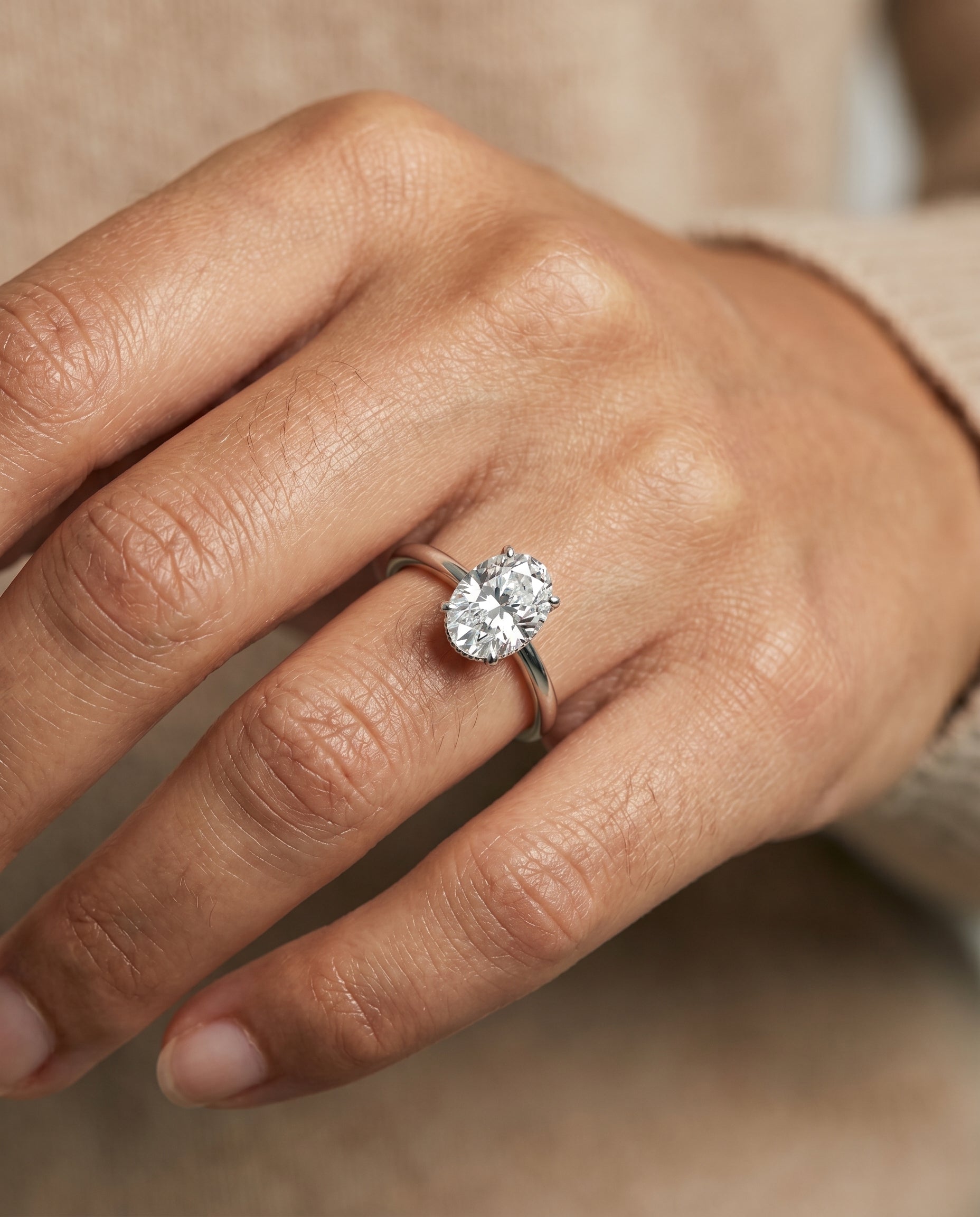 The Eartha engagement ring setting in Platinum, upper hidden halo solitaire design | RockHer