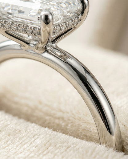Upper Hidden Halo Solitaire Radiant, in Platinum – detail view | RockHer