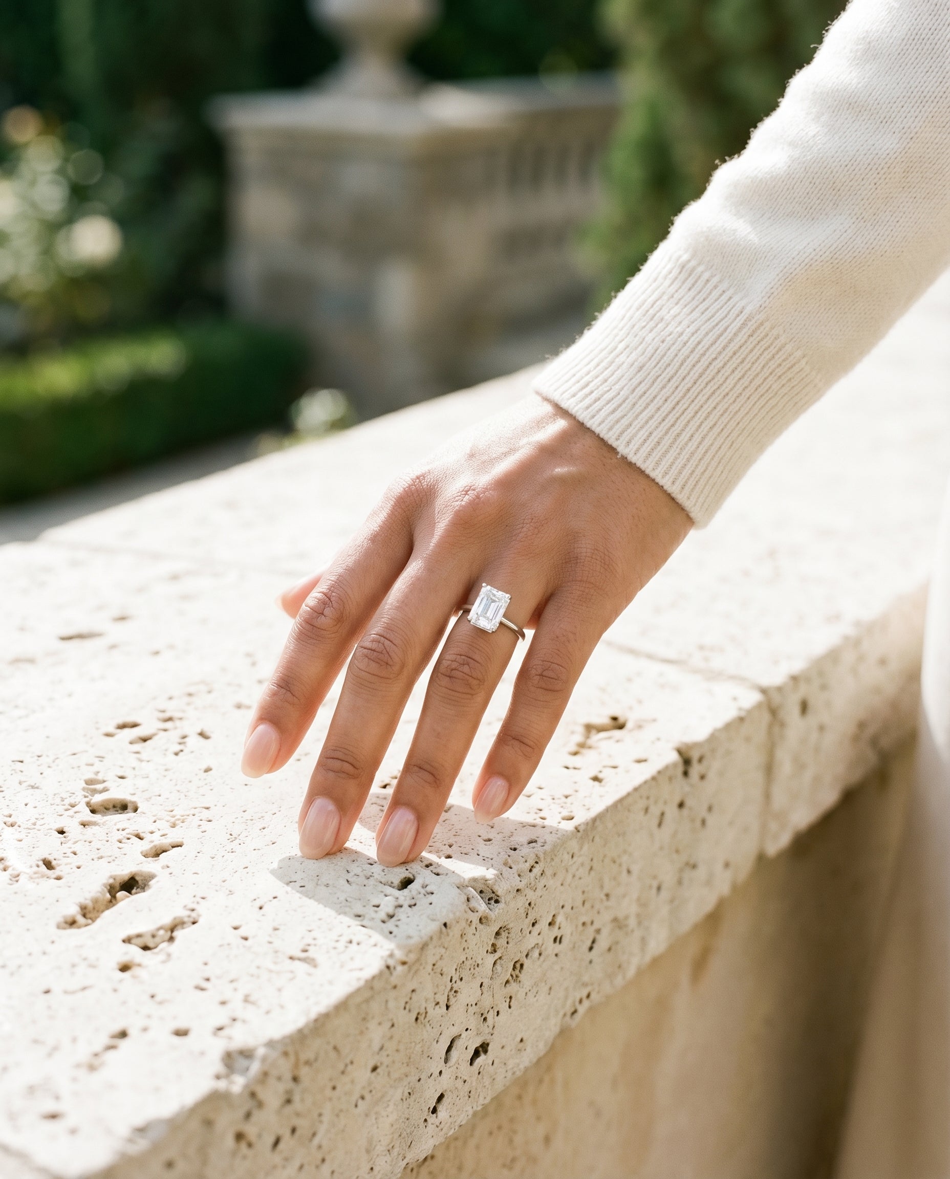 The Eartha radiant setting in 18K White Gold, a upper hidden halo solitaire cut design from RockHer