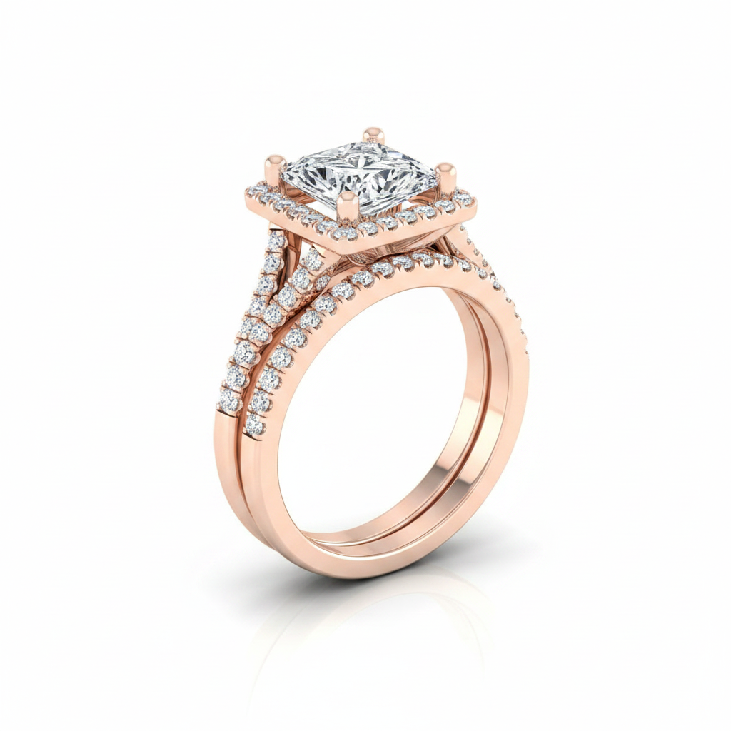 The Vega Matching Wedding Band, Princess in 14K Rose Gold