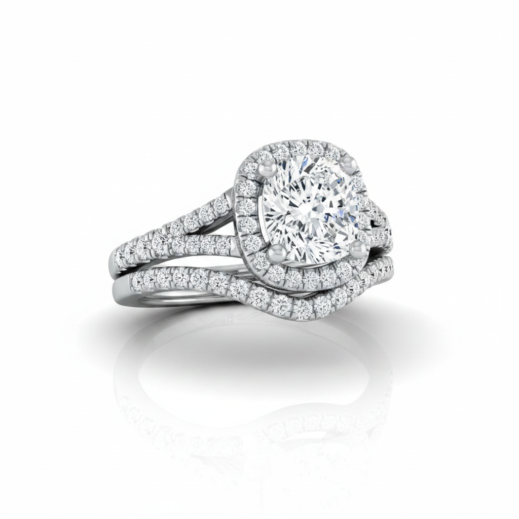 The Vega Matching Wedding Band, Cushion in 18K White Gold