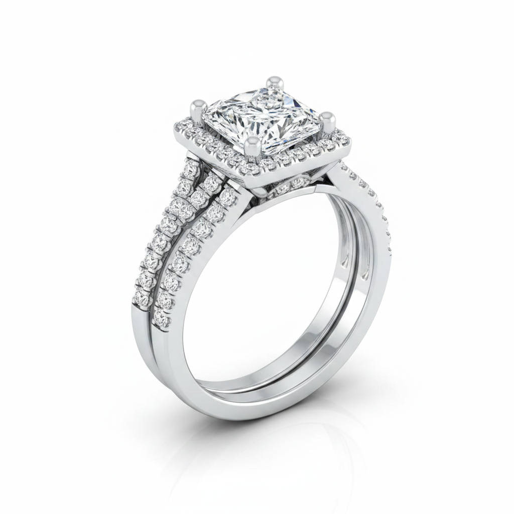 The Vega Matching Wedding Band, Princess in 18K White Gold