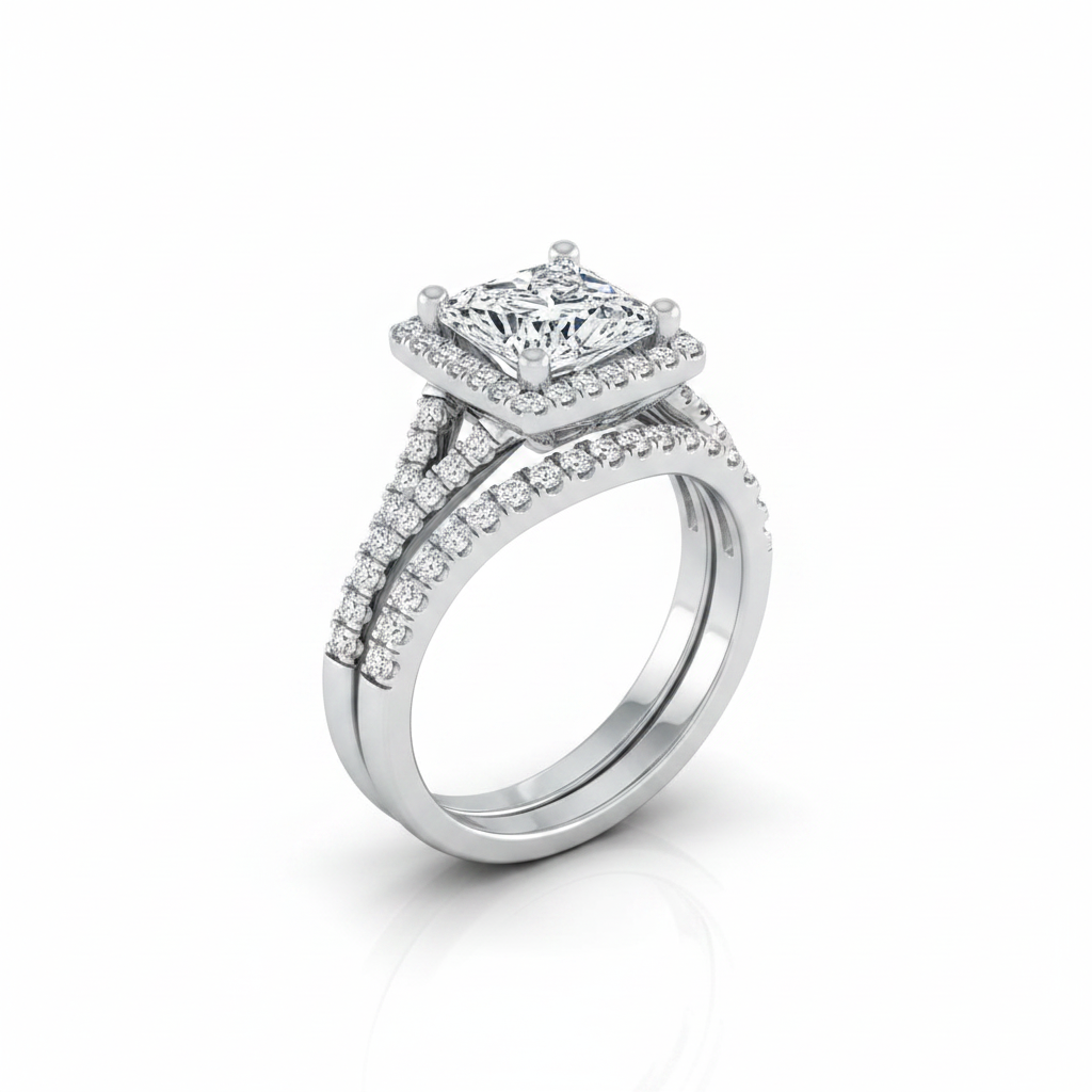 The Vega Matching Wedding Band, Princess in Platinum