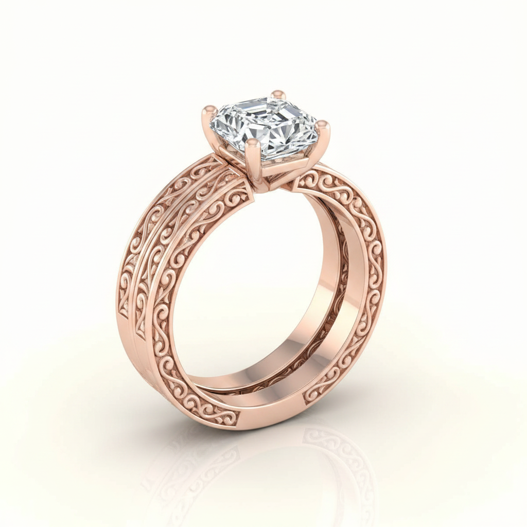 The Veronica Matching Wedding Band, Asscher in 14K Rose Gold