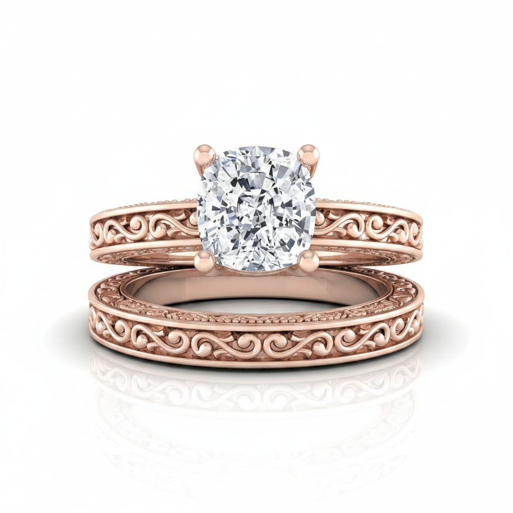 The Veronica Matching Wedding Band, Cushion in 14K Rose Gold