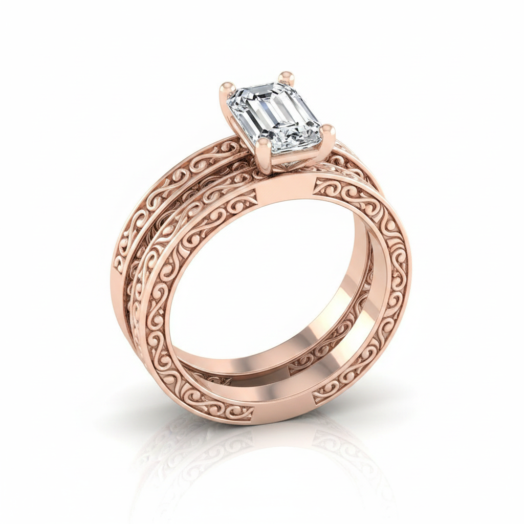 The Veronica Matching Wedding Band, Emerald in 14K Rose Gold