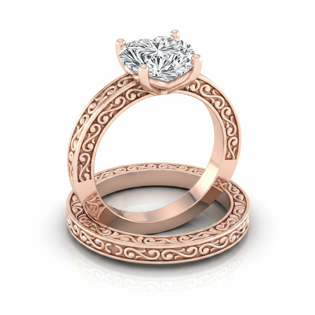 The Veronica Matching Wedding Band, Heart in 14K Rose Gold