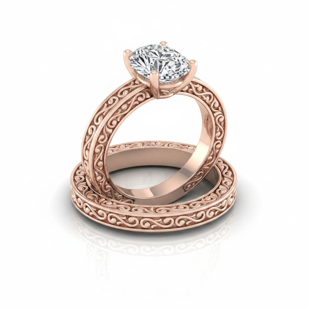 The Veronica Matching Wedding Band, Oval in 14K Rose Gold