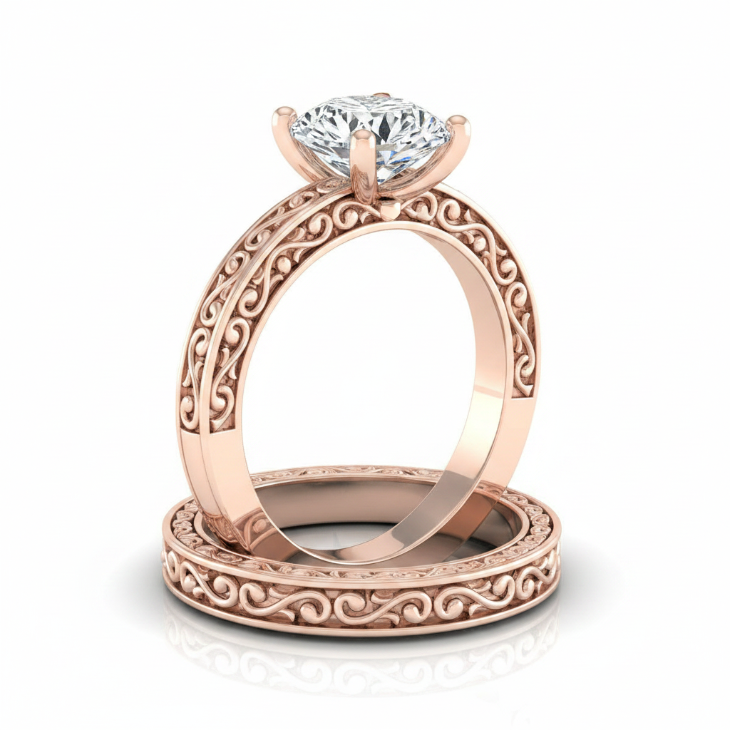 The Veronica Matching Wedding Band, Round in 14K Rose Gold