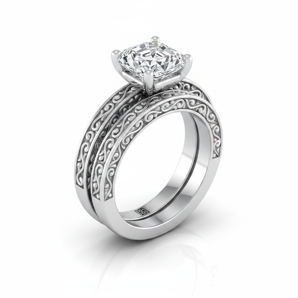 The Veronica Matching Wedding Band, Asscher in 18K White Gold