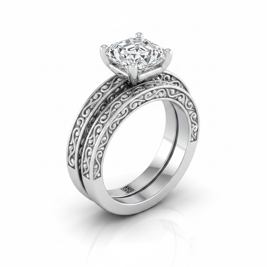 The Veronica Matching Wedding Band, Asscher in 18K White Gold