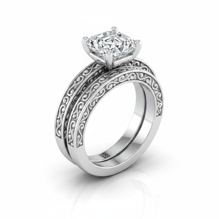The Veronica Matching Wedding Band, Asscher in 18K White Gold | RockHer