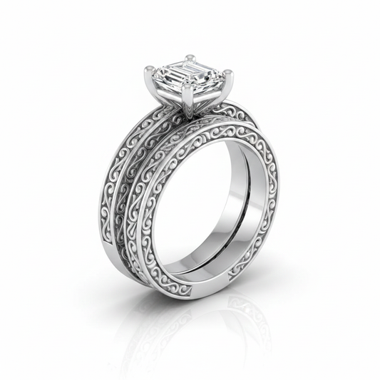 The Veronica Matching Wedding Band, Emerald in 18K White Gold