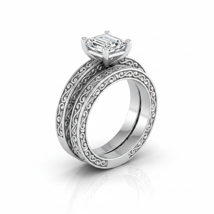 The Veronica Matching Wedding Band, Emerald in 18K White Gold