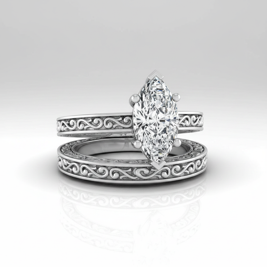 The Veronica Matching Wedding Band, Marquise in 18K White Gold