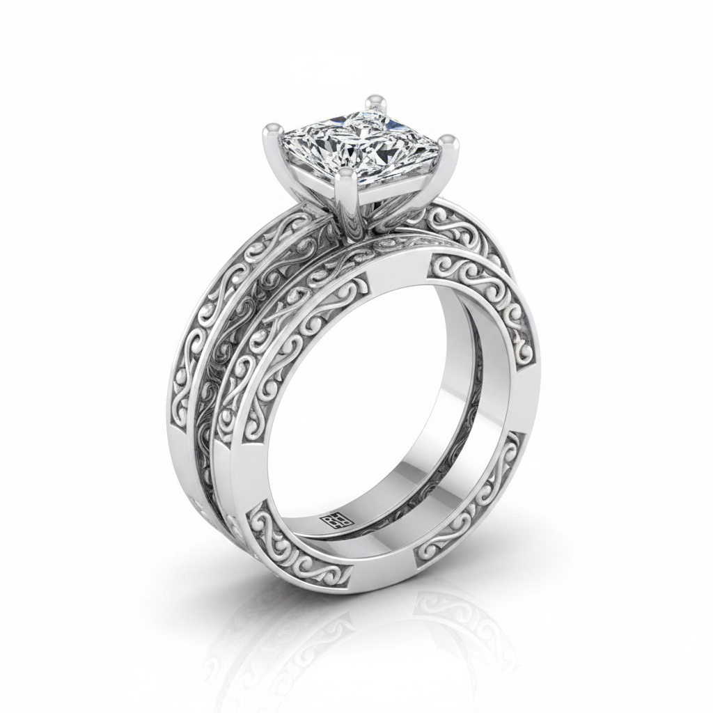 The Veronica Matching Wedding Band, Princess in 18K White Gold