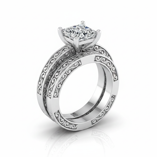 The Veronica Matching Wedding Band, Princess in 18K White Gold