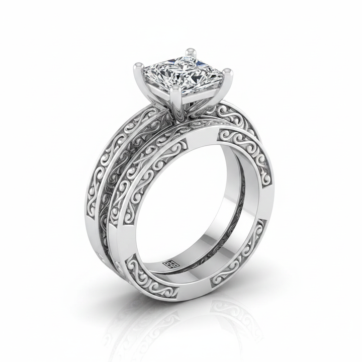 The Veronica Matching Wedding Band, Princess in 18K White Gold