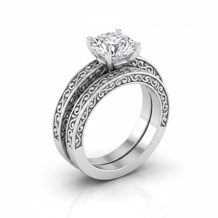 The Veronica Matching Wedding Band, Round in 18K White Gold